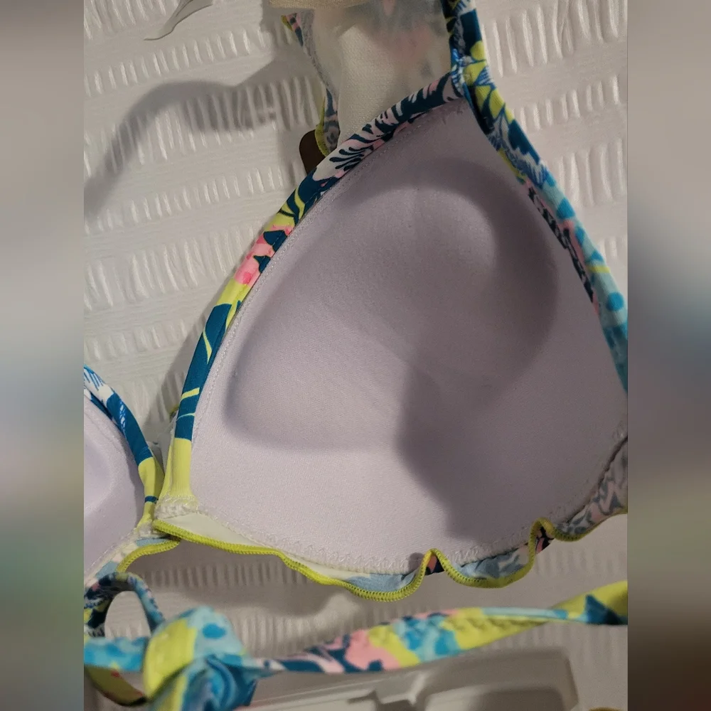NWT Hobie bikini  Padded top side tie bikini bottom Tropical  Size Large. Ruffle - Picture 6 of 14